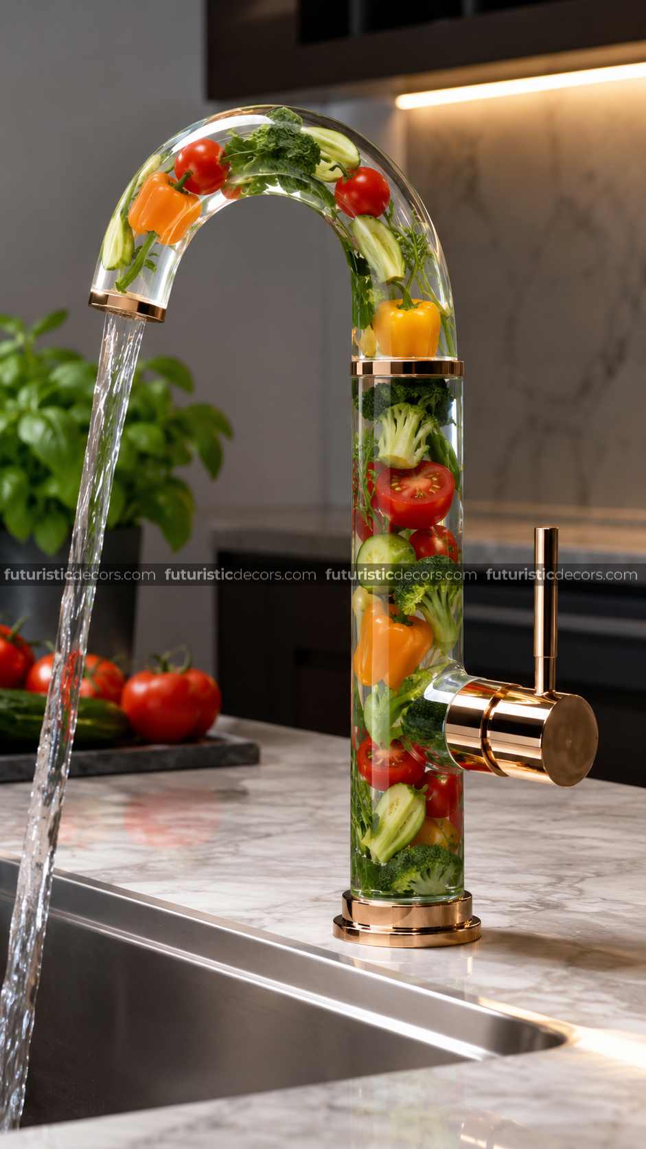 Glass Faucet with Vegetables Inside