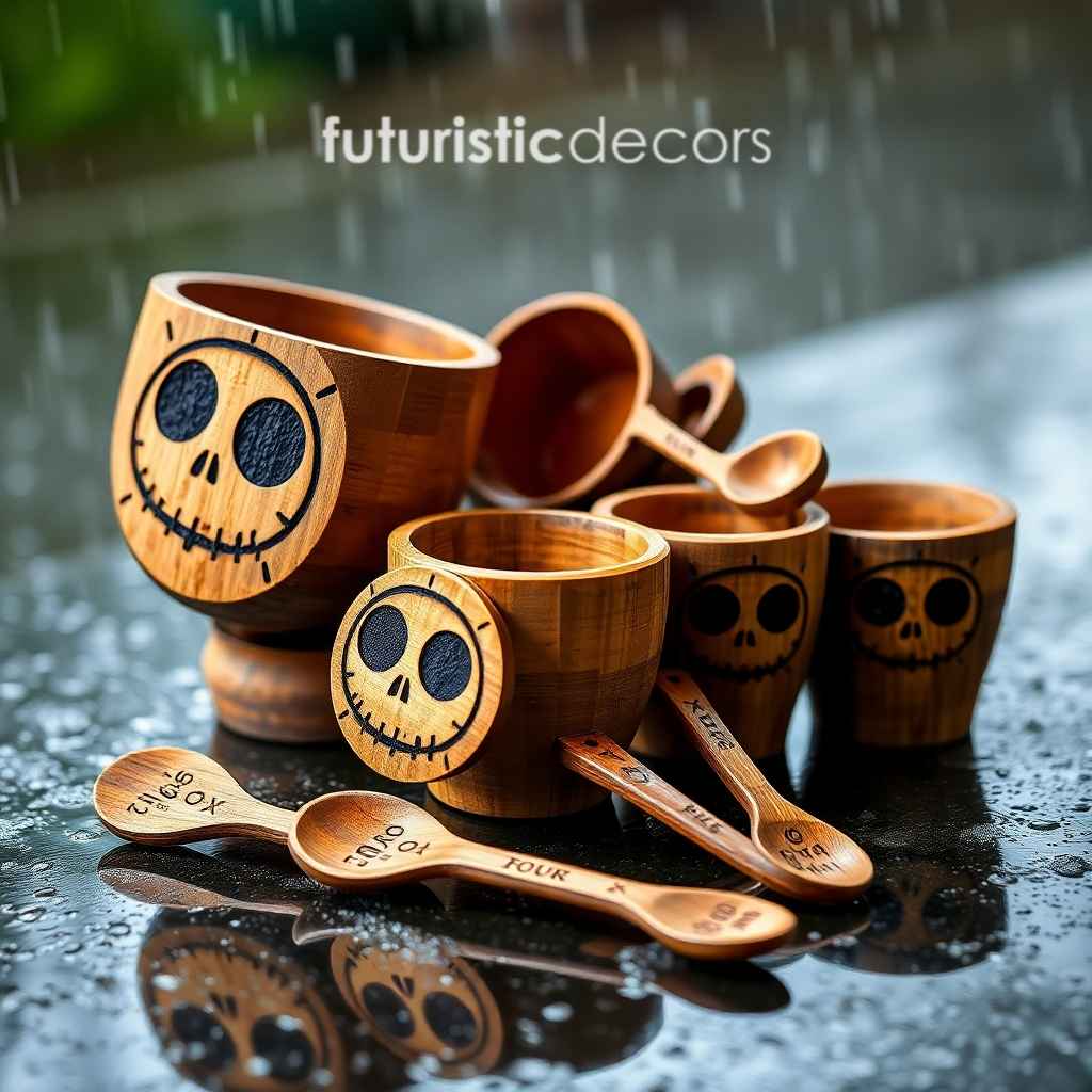 Jack Skellington Wood Burned Measuring Cup Set