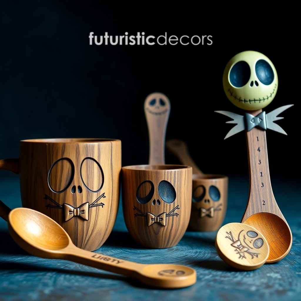 Jack Skellington Wood Burned Measuring Cup Set