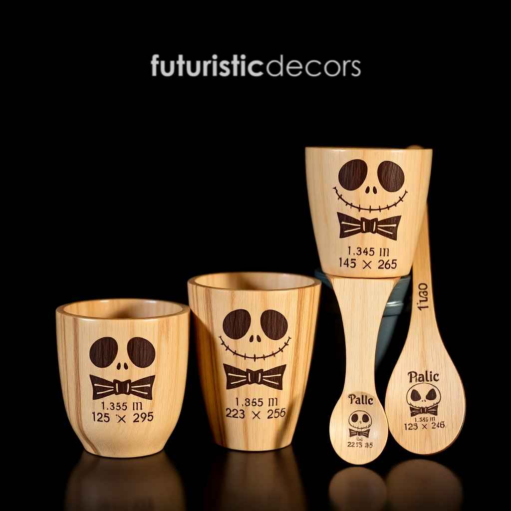 Jack Skellington Wood Burned Measuring Cup Set