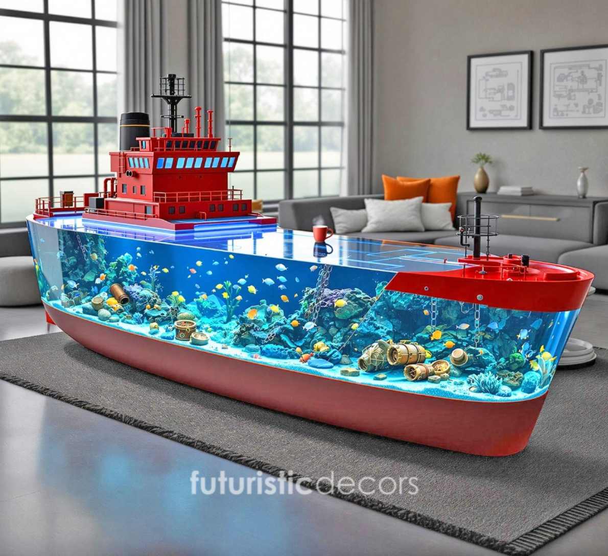 Cargo Ship Aquarium Coffee Tables