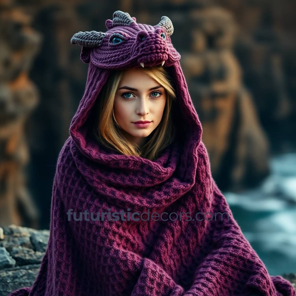 Dragon Crochet Hooded Blanket