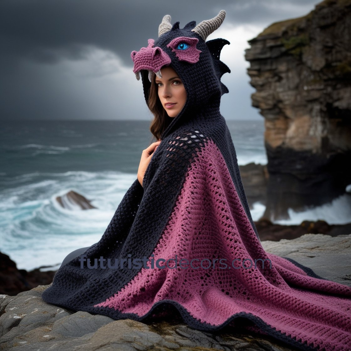 Dragon Crochet Hooded Blanket