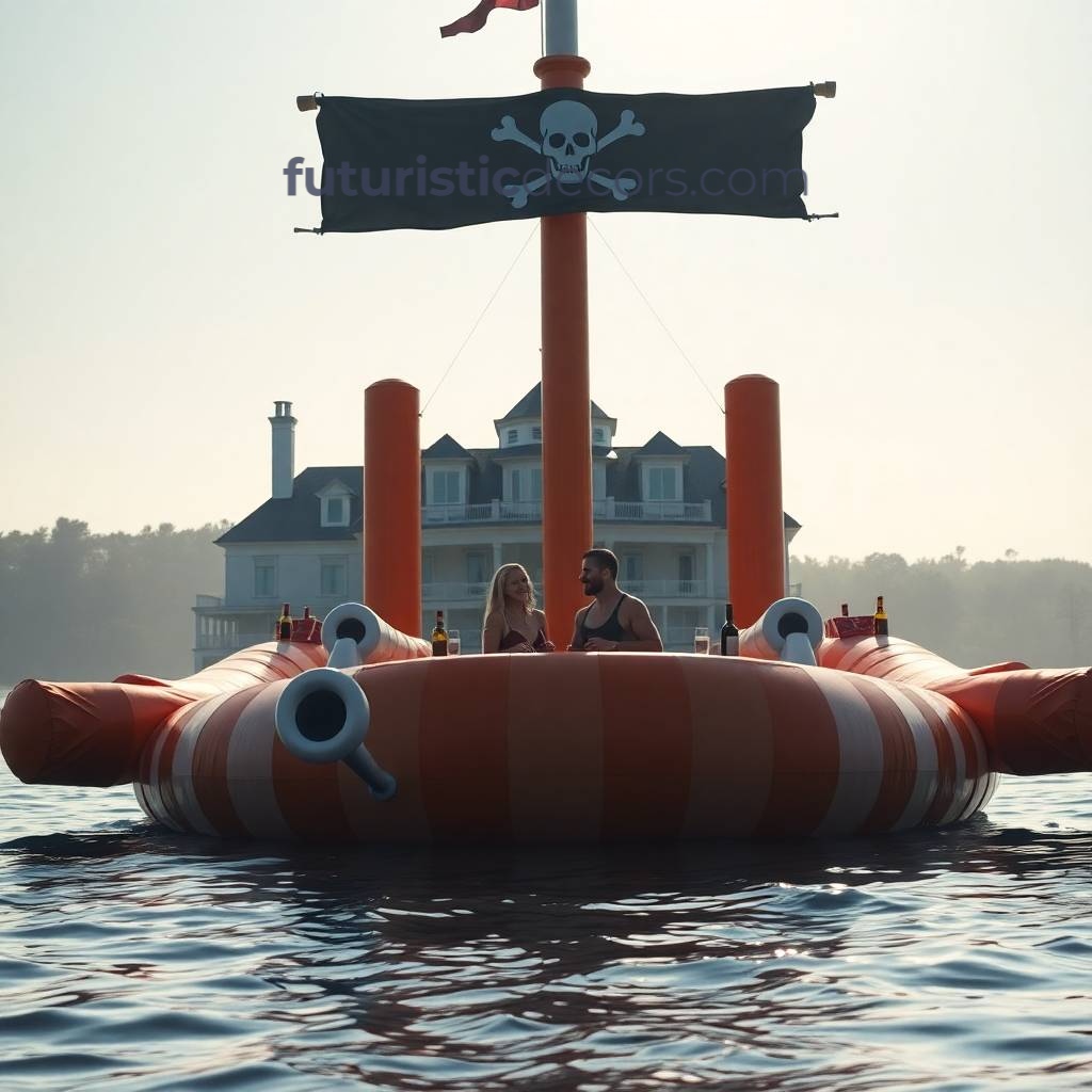 Inflatable pirate ship lake floats