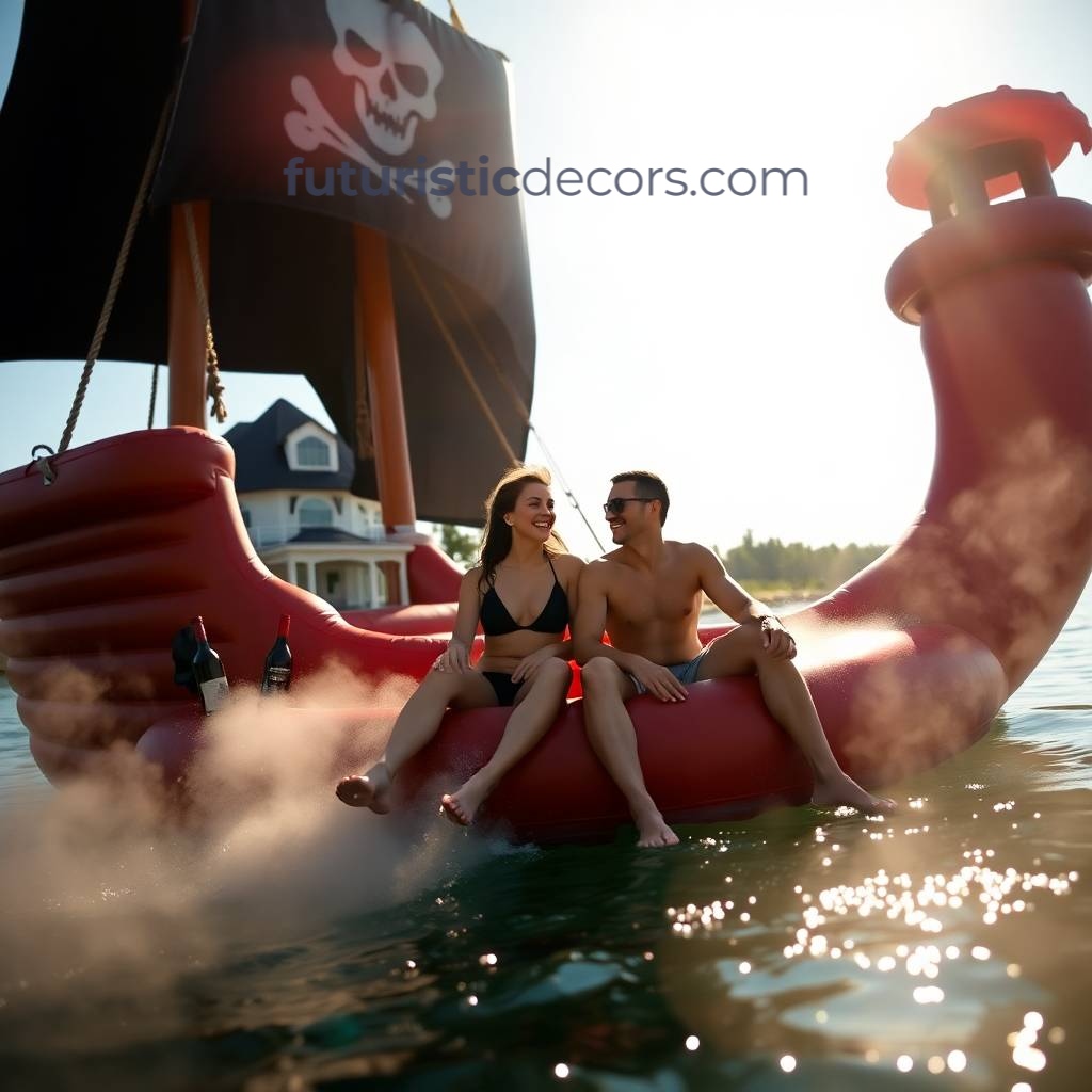 Inflatable pirate ship lake floats