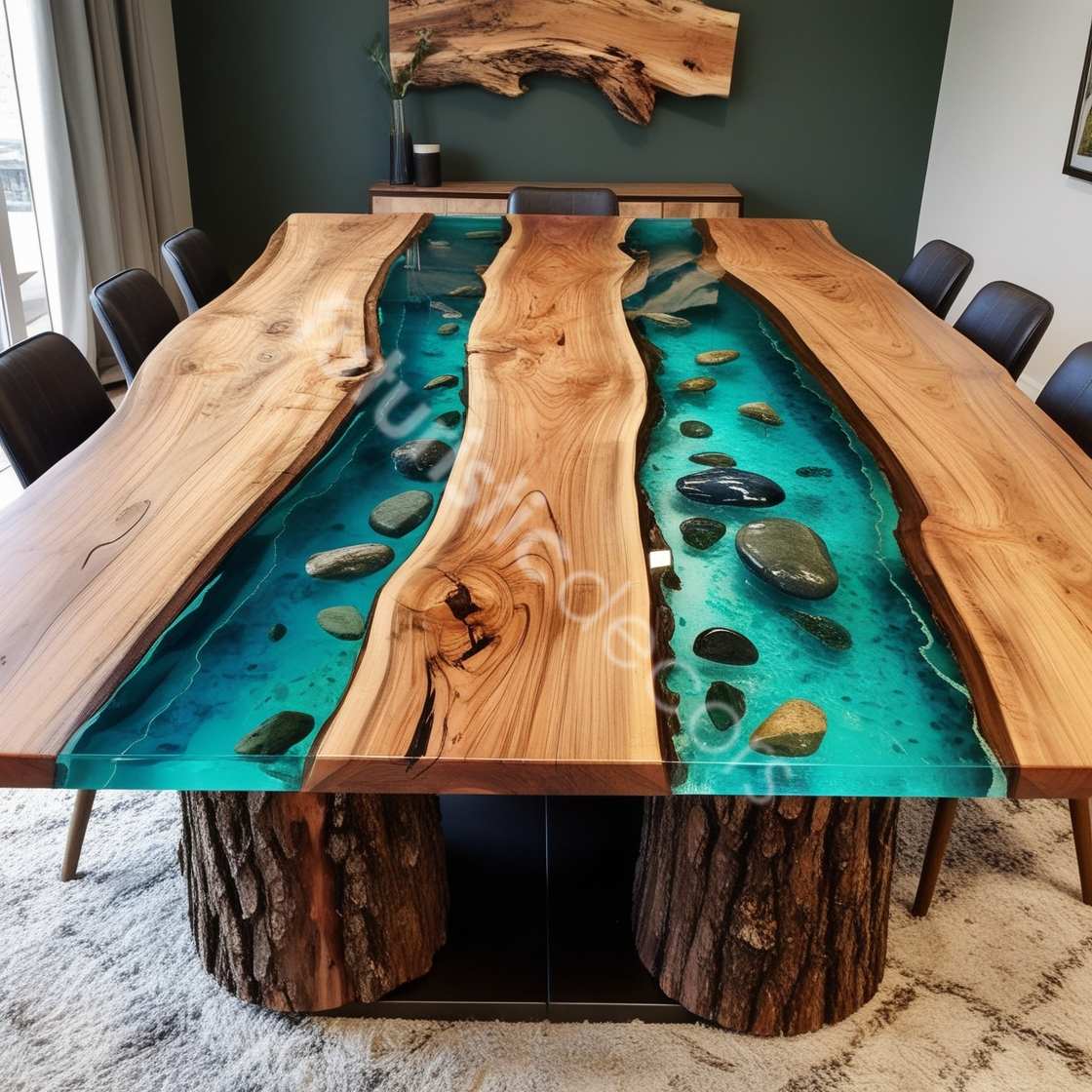 Live Edge Wood Epoxy River Table