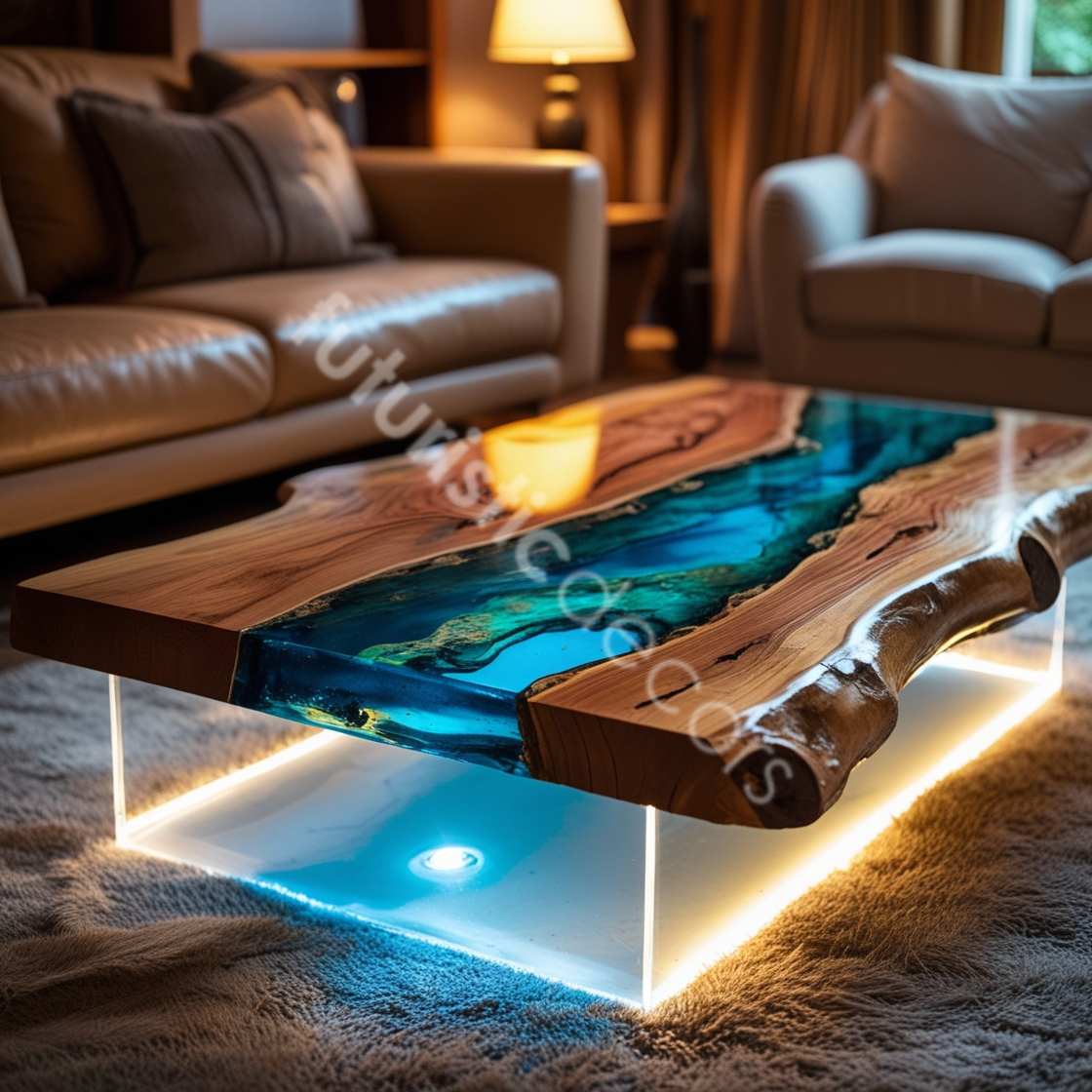 Live Edge Wood Epoxy River Table