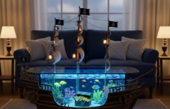 Pirate Ship Aquarium Coffee Tables with Built-in LED Lights Pirate Ship Aquarium Coffee Table