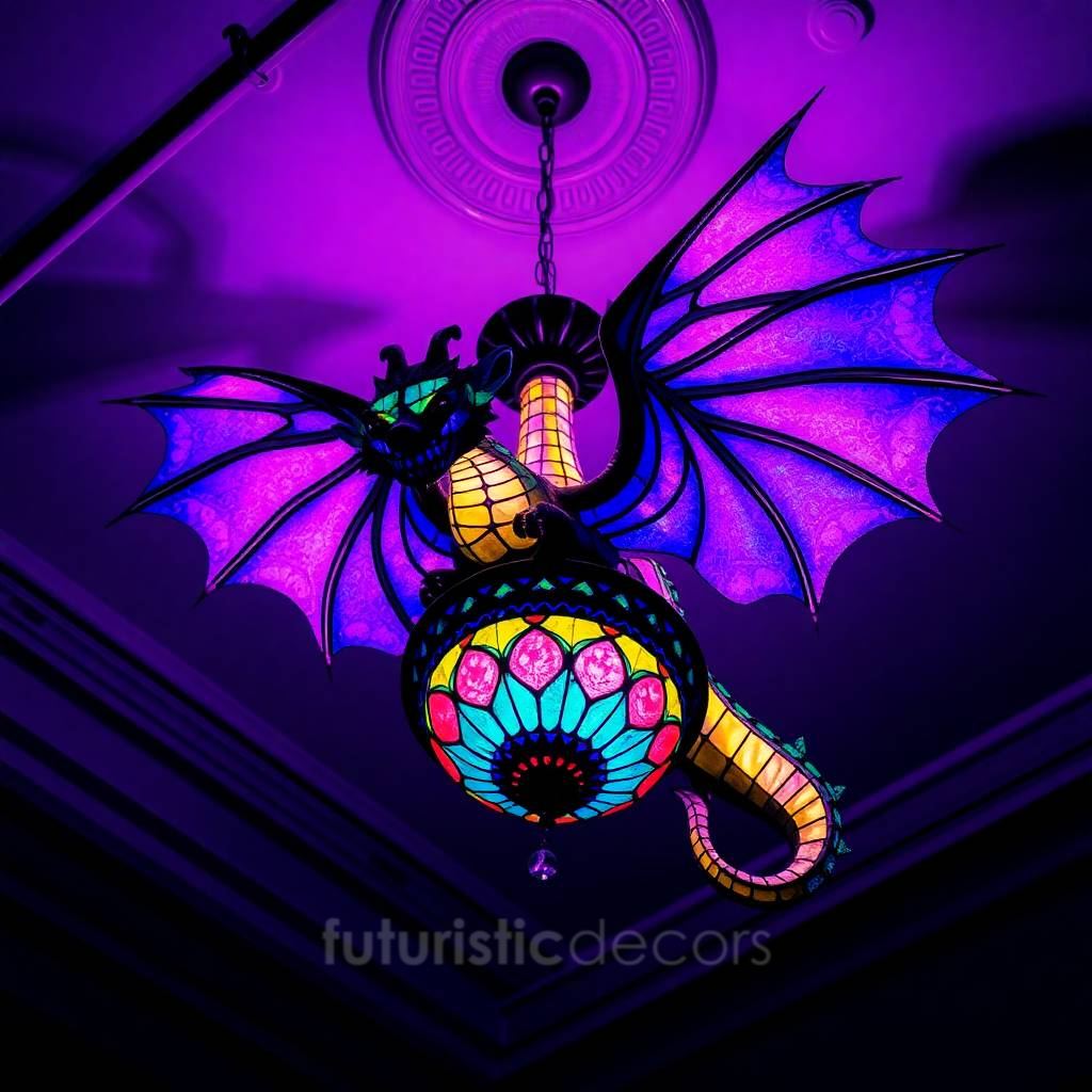 Rainbow Stained Glass Dragon Chandelier