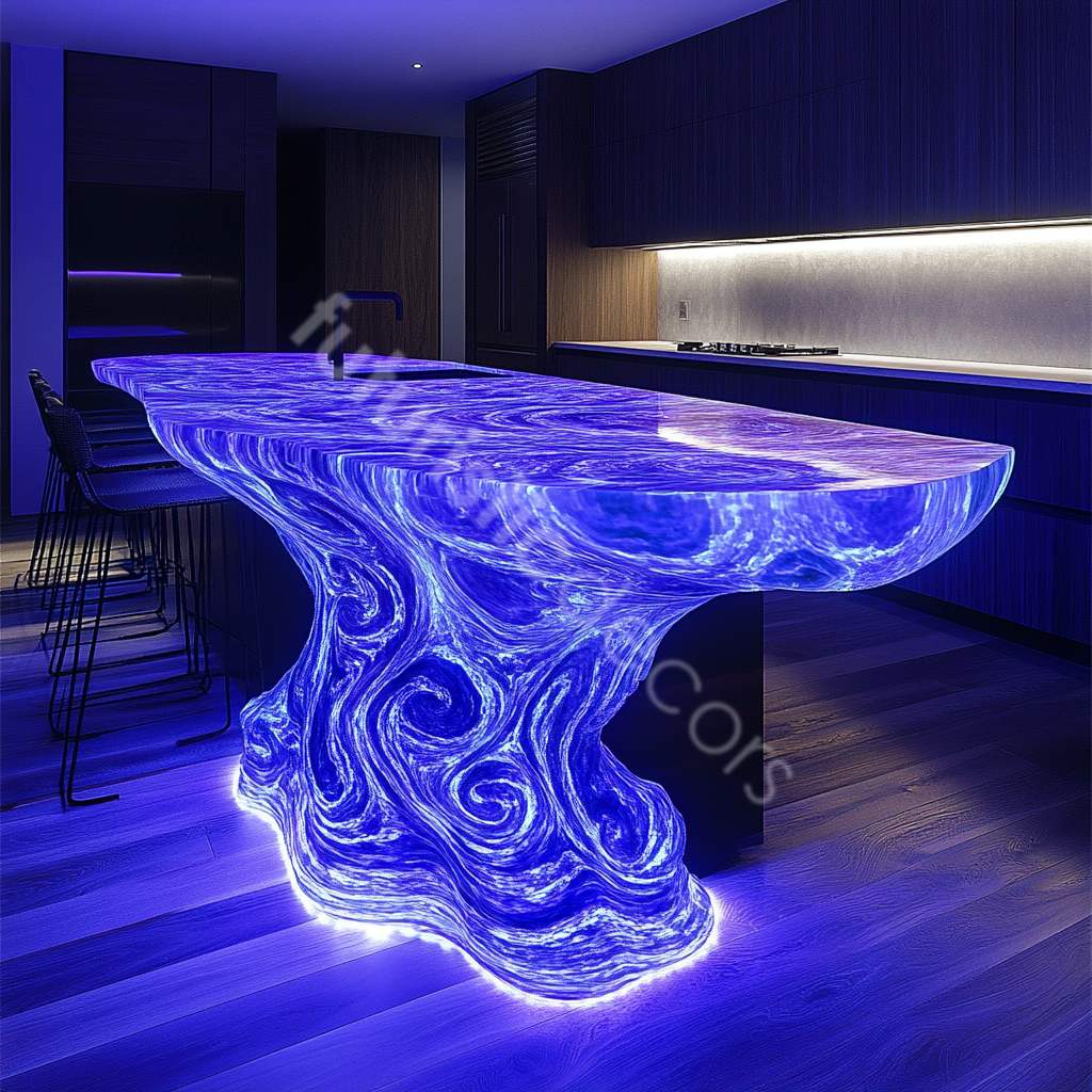 Glowing Swirly Blue Kitchen Island