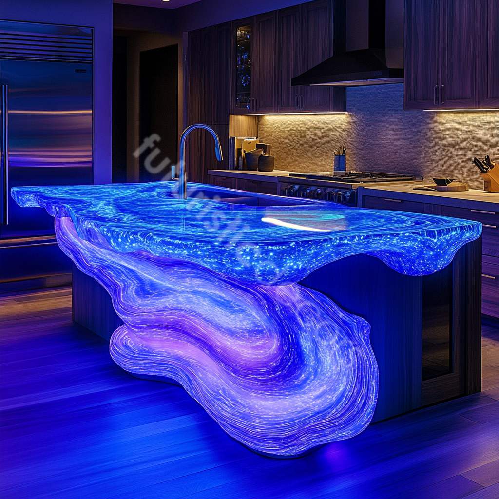 Glowing Swirly Blue Kitchen Island