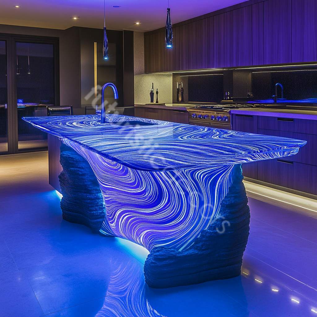 Glowing Swirly Blue Kitchen Island