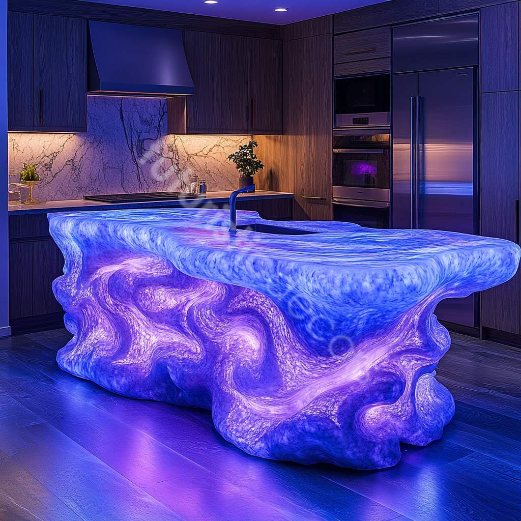 Glowing Swirly Blue Kitchen Island