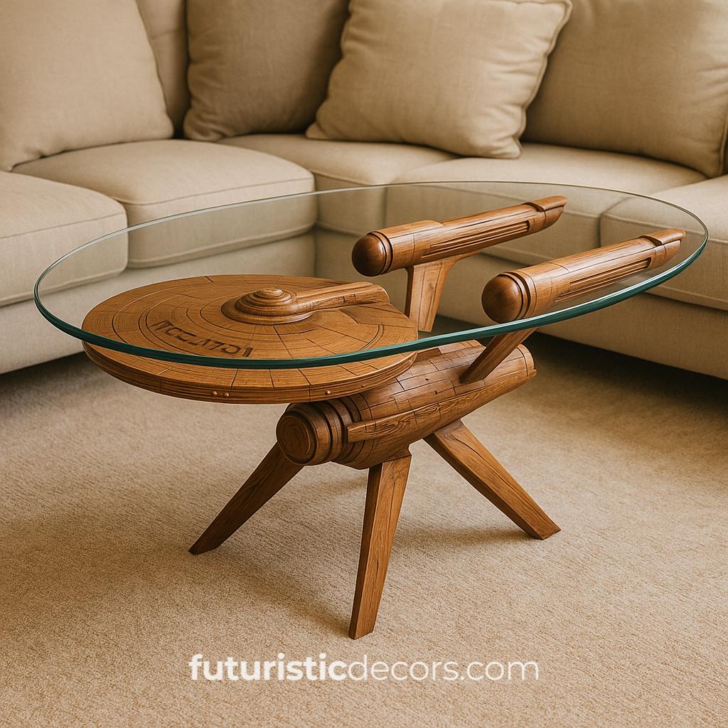 Carved Starship Enterprise Coffee Table