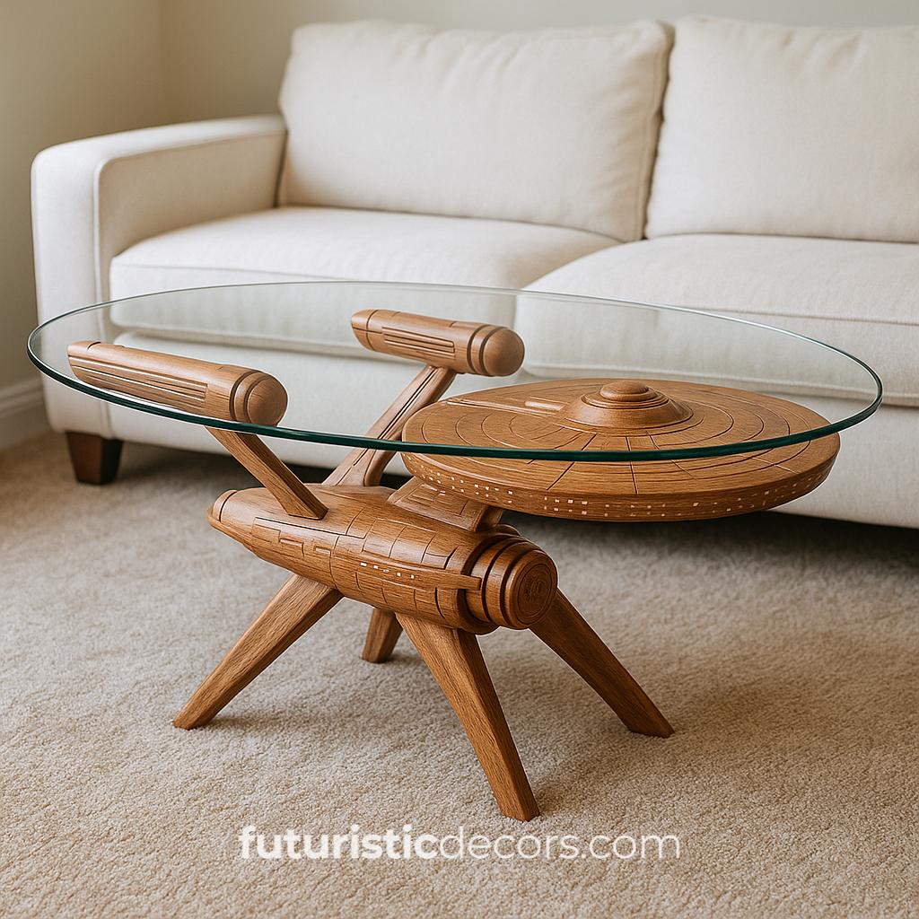 Carved Starship Enterprise Coffee Table