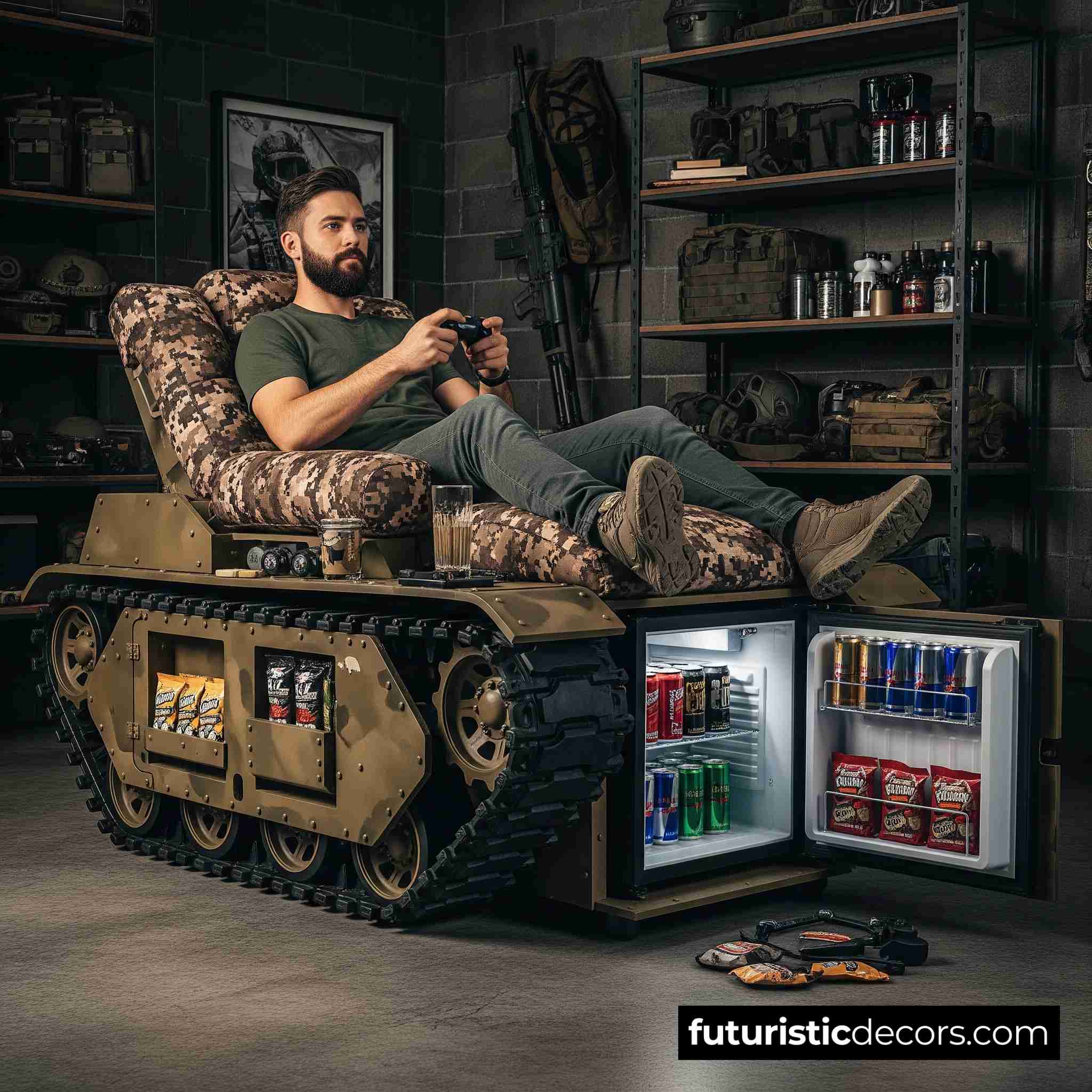 Tank Recliner with Built-in Kitchen