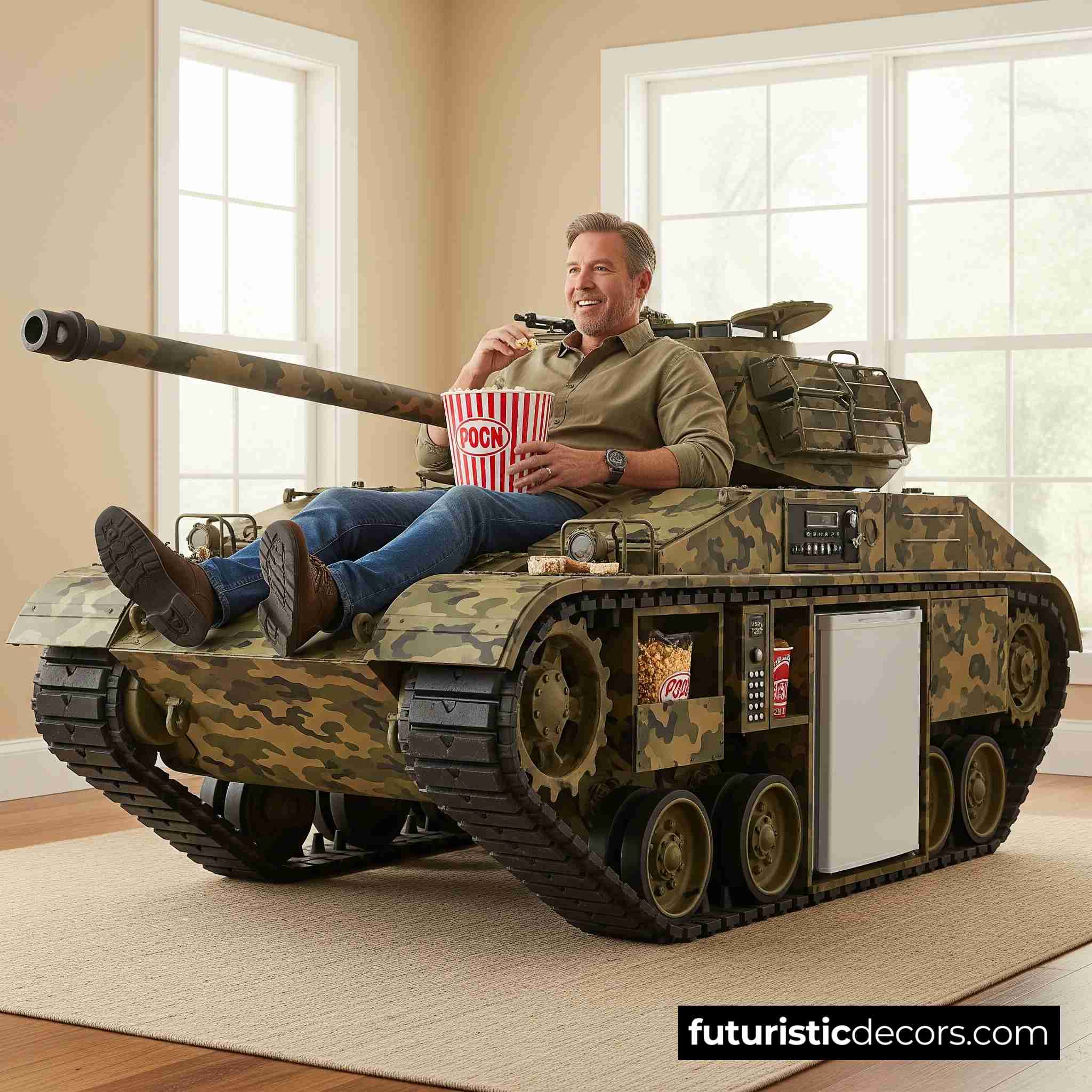 Tank Recliner with Built-in Kitchen