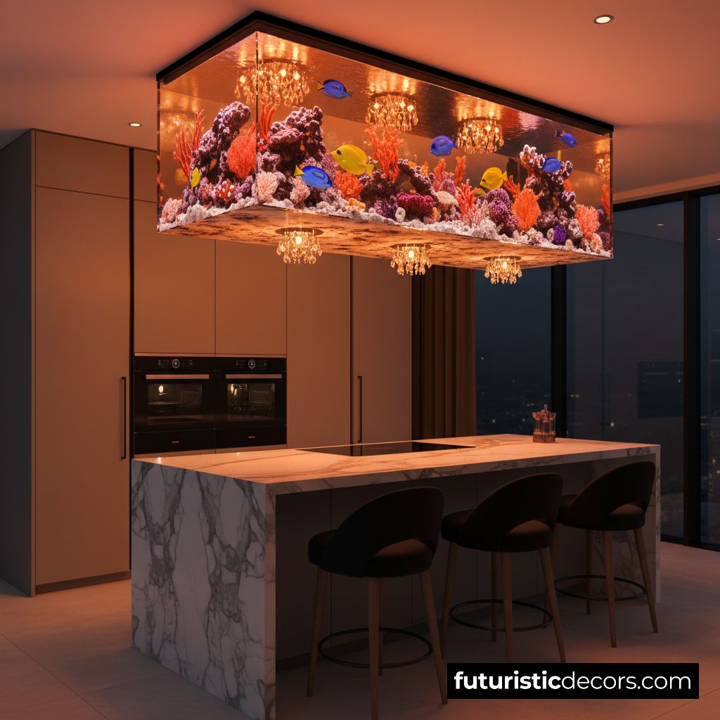 Kitchen island chandelier aquarium