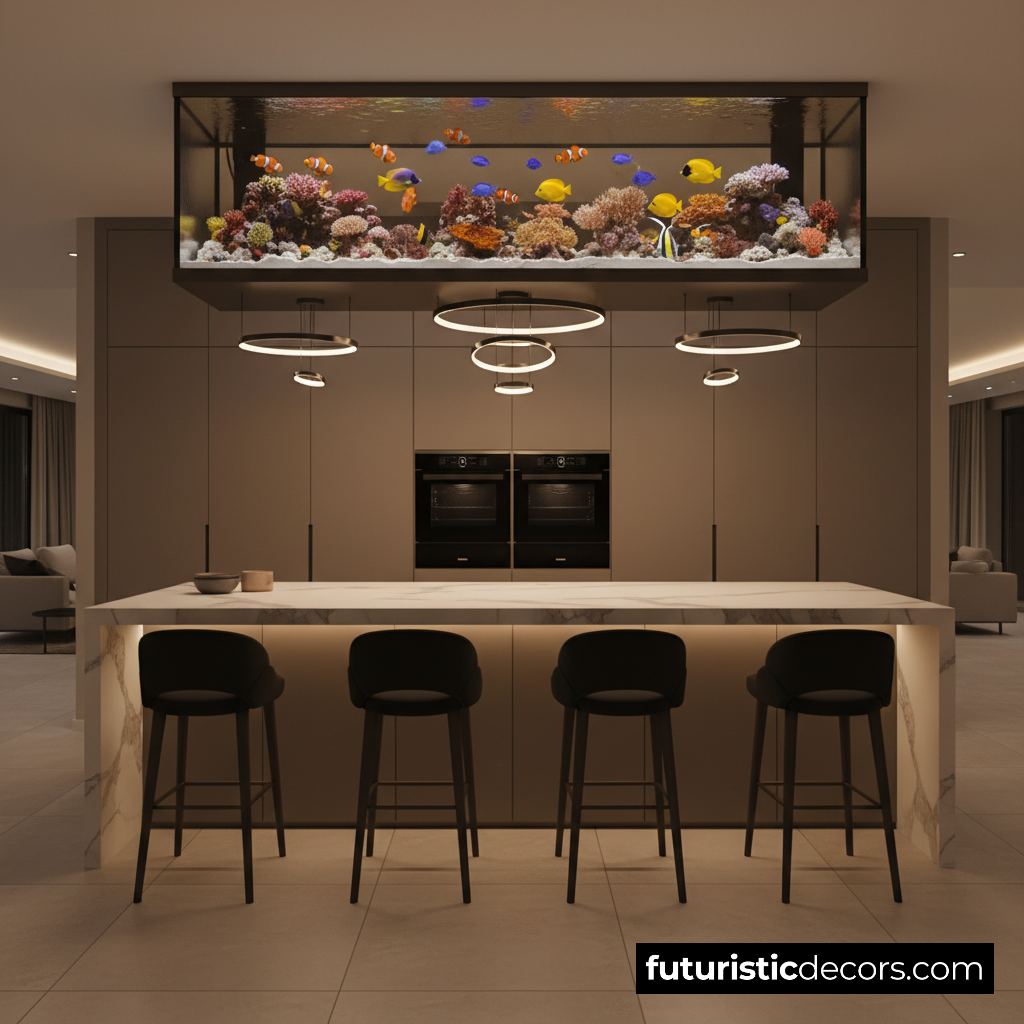 Kitchen island chandelier aquarium
