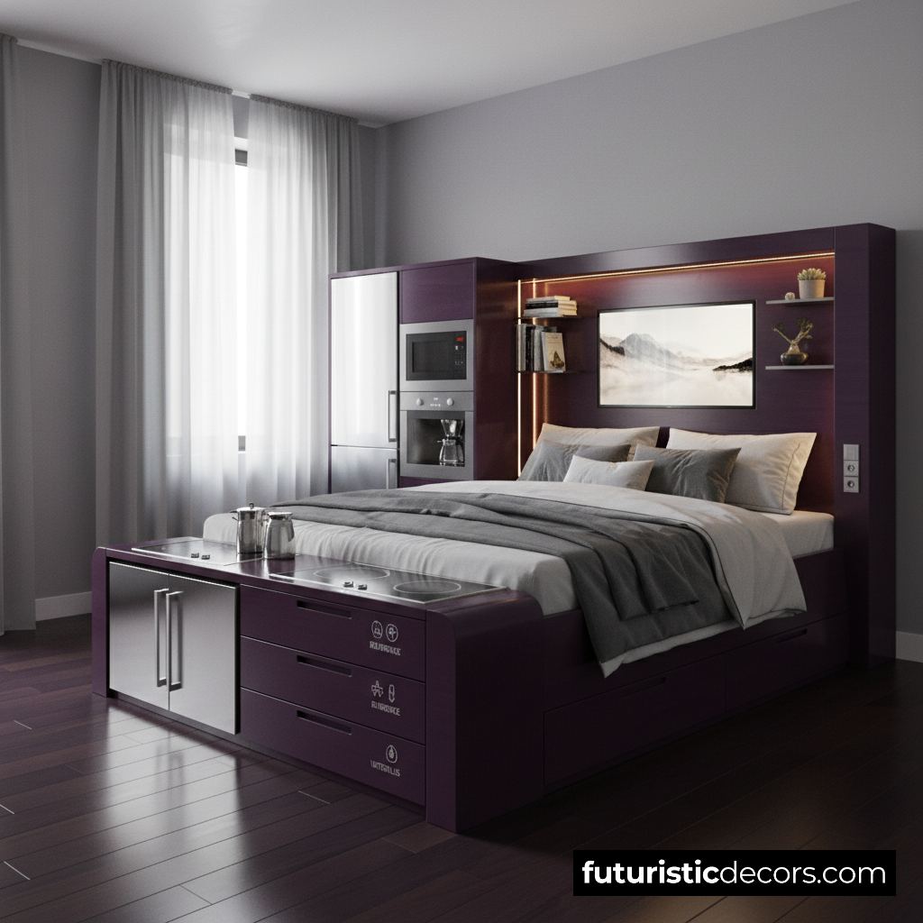 Bed with built-in kitchen
