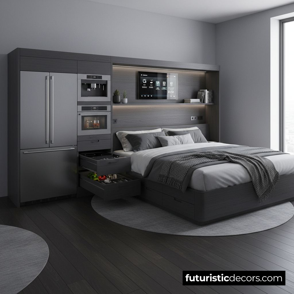 Bed with built-in kitchen