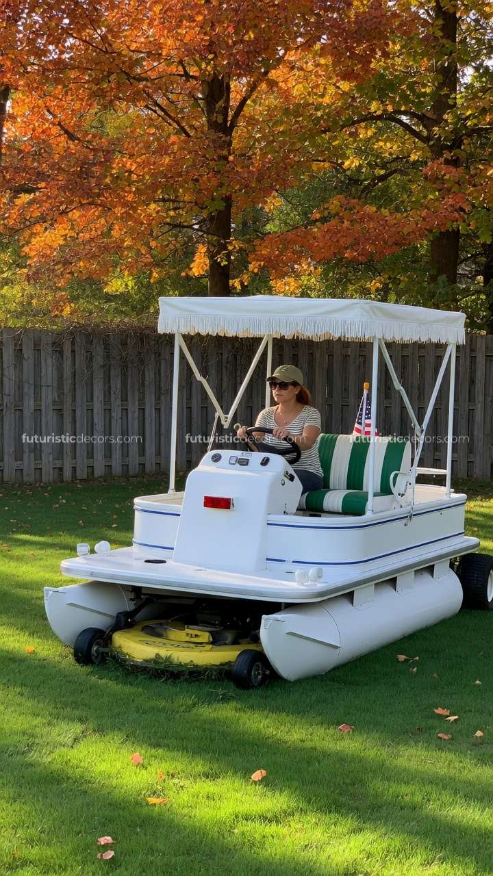 Pontoon Boat Riding Lawn Mowers