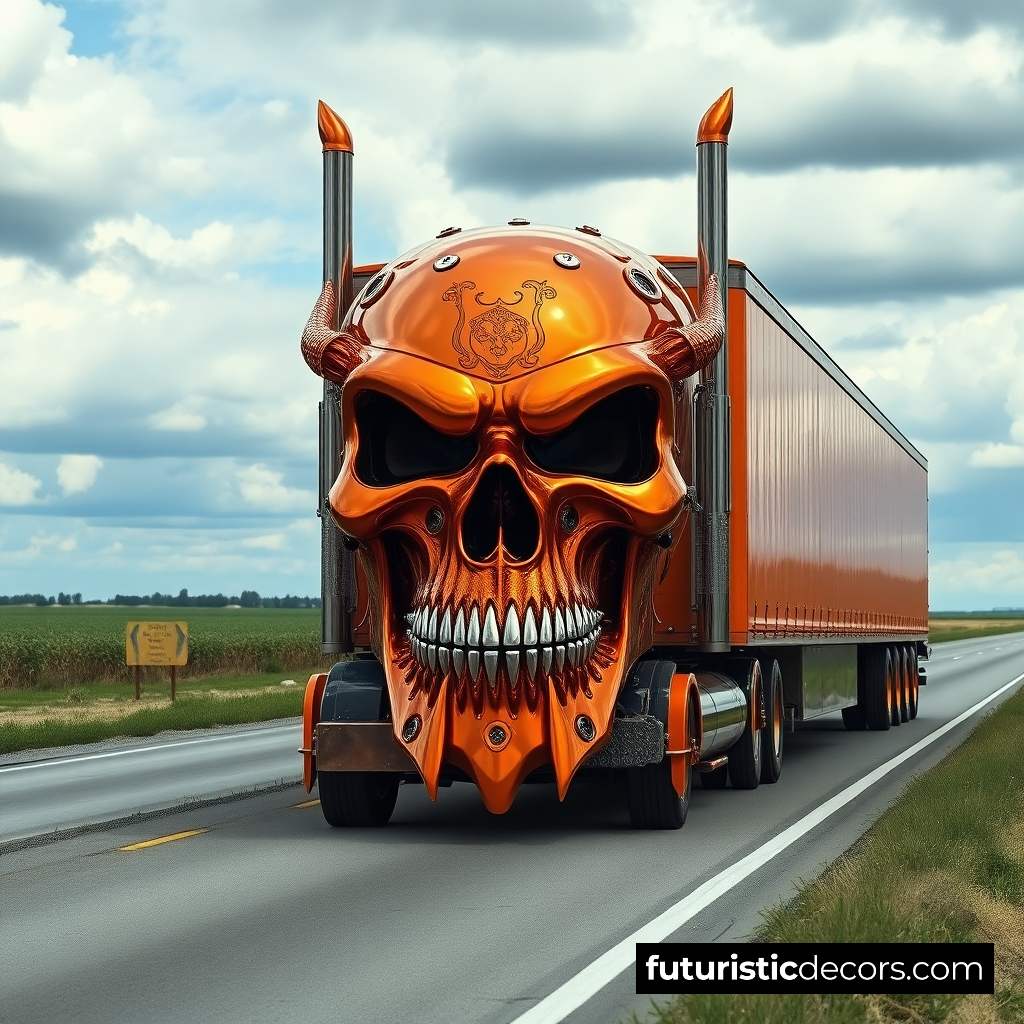 Skull-shaped semi truck