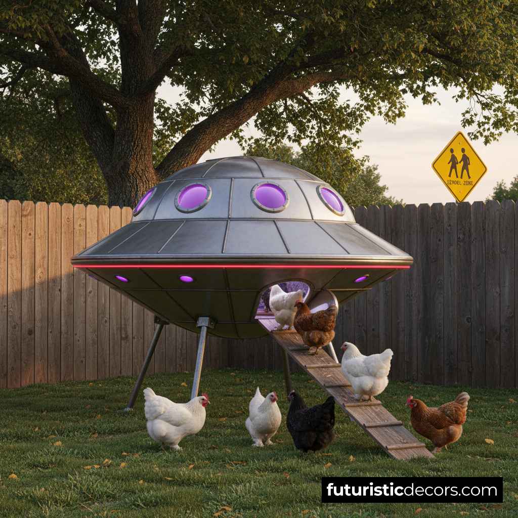 UFO-shaped chicken coop