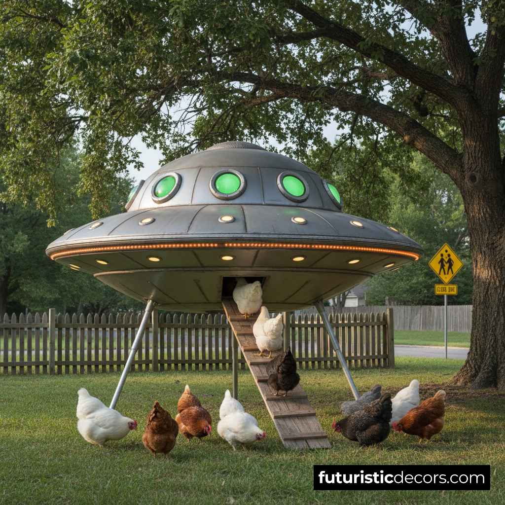 UFO-shaped chicken coop