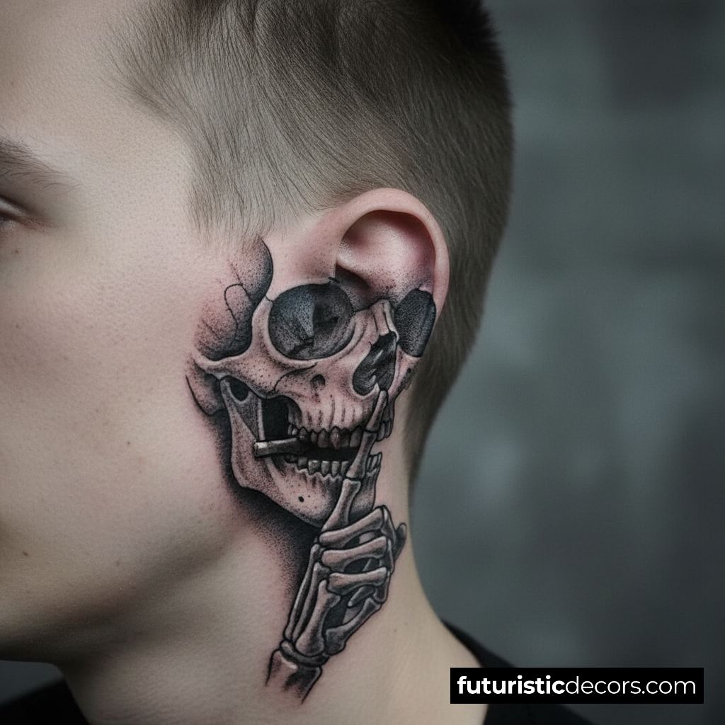 ear skull tattoo