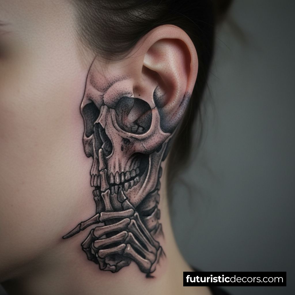 ear skull tattoo