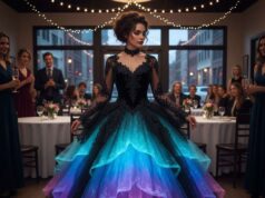 Gothic Black Aurora Borealis Dress inspired by Mystical Night Skies gothic black aurora borealis dress