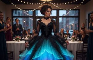 Gothic Black Aurora Borealis Dress inspired by Mystical Night Skies gothic black aurora borealis dress