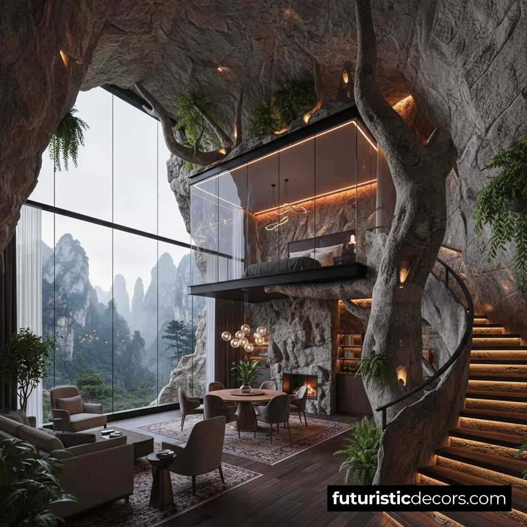 treehouse loft built into stone