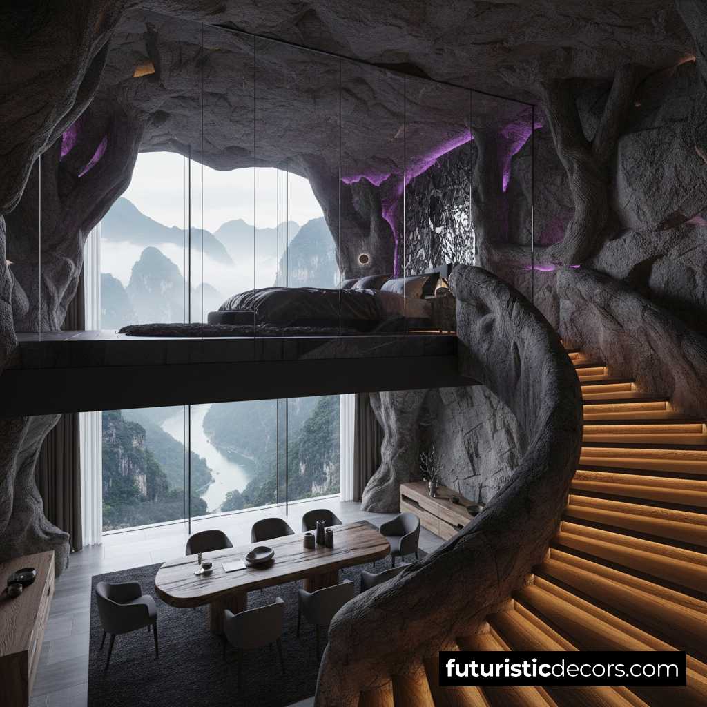 Tree House Loft Built Into Stone