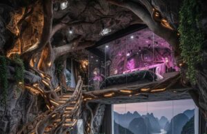 Treehouse Loft Built Into Stone for a Dreamy Cliffside Retreat Tree House Loft Built Into Stone