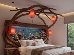 Wooden Aquarium Beds with built-in Coral Reefs & LED Lighting wooden aquarium beds