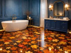 Autumn Leaf Epoxy Floor | Colors, Leaf Placement & LED Effects autumn leaves epoxy flooring
