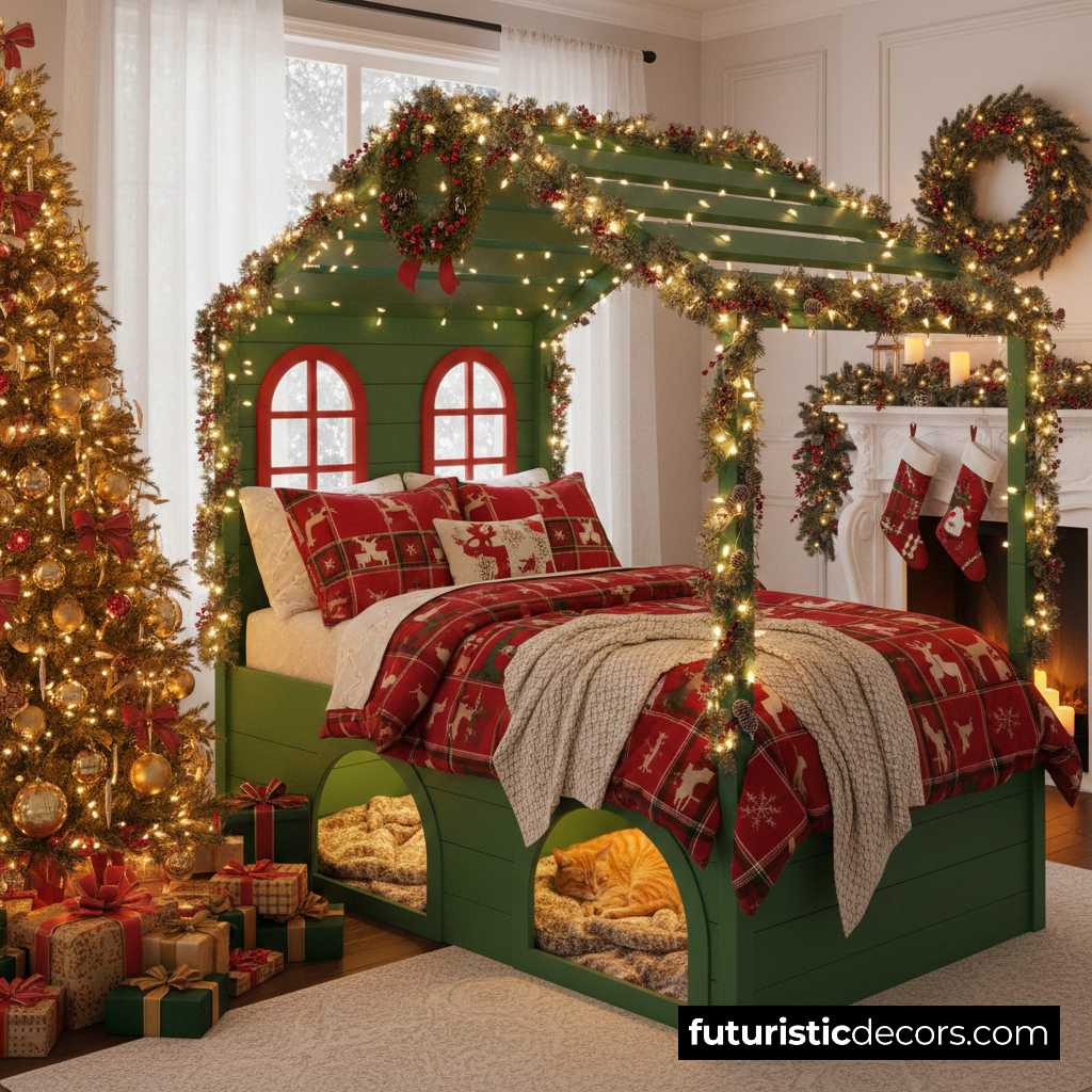 Christmas Bed with Cat Den