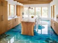 Epoxy Ocean Kitchen Flooring with LED Accents for a Magical Look Epoxy Ocean Kitchen Floors