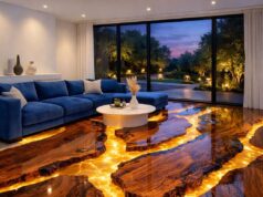 Flowing Gold Epoxy Flooring | Stunning Wood-and-Resin Combos Flowing Gold Epoxy Flooring