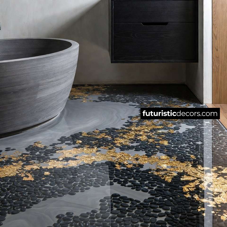 Black Pebble & Gold Leaf Flooring