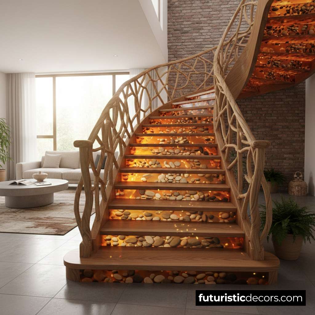 Wood And Epoxy Pebble Stairs