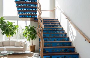 Wood Epoxy Pebble Staircase in Open-Concept Homes Wood Epoxy Pebble Staircase