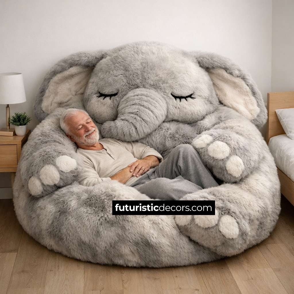 Fluffy Elephant Bean Bag