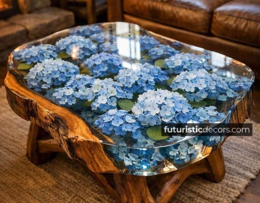 Epoxy Hydrangea Tables: The Ultimate Blend of Art, Wood & Resin Epoxy Hydrangea Tables