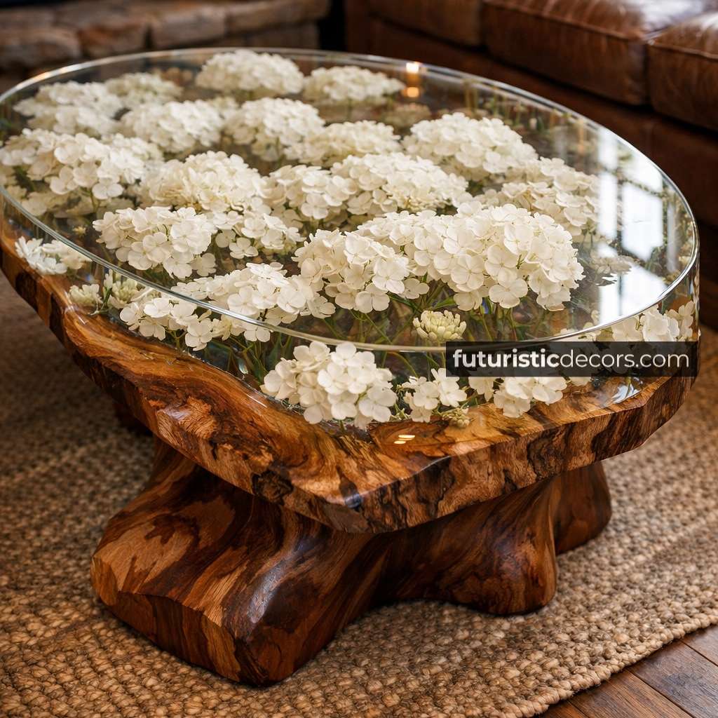 Epoxy Hydrangea Coffee Table