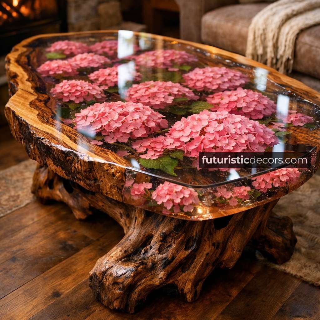 Epoxy Hydrangea Coffee Table