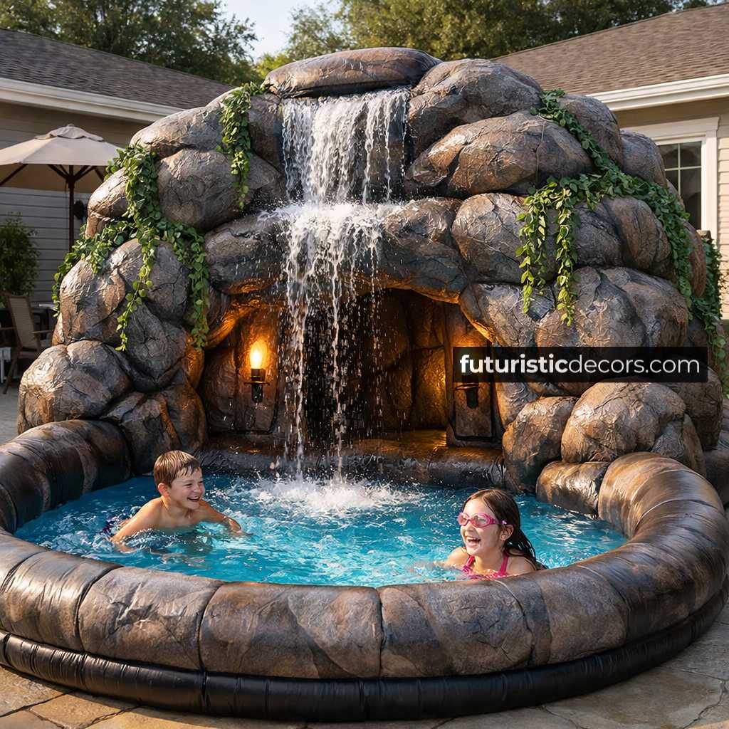 giant inflatable jungle cave waterfall pools