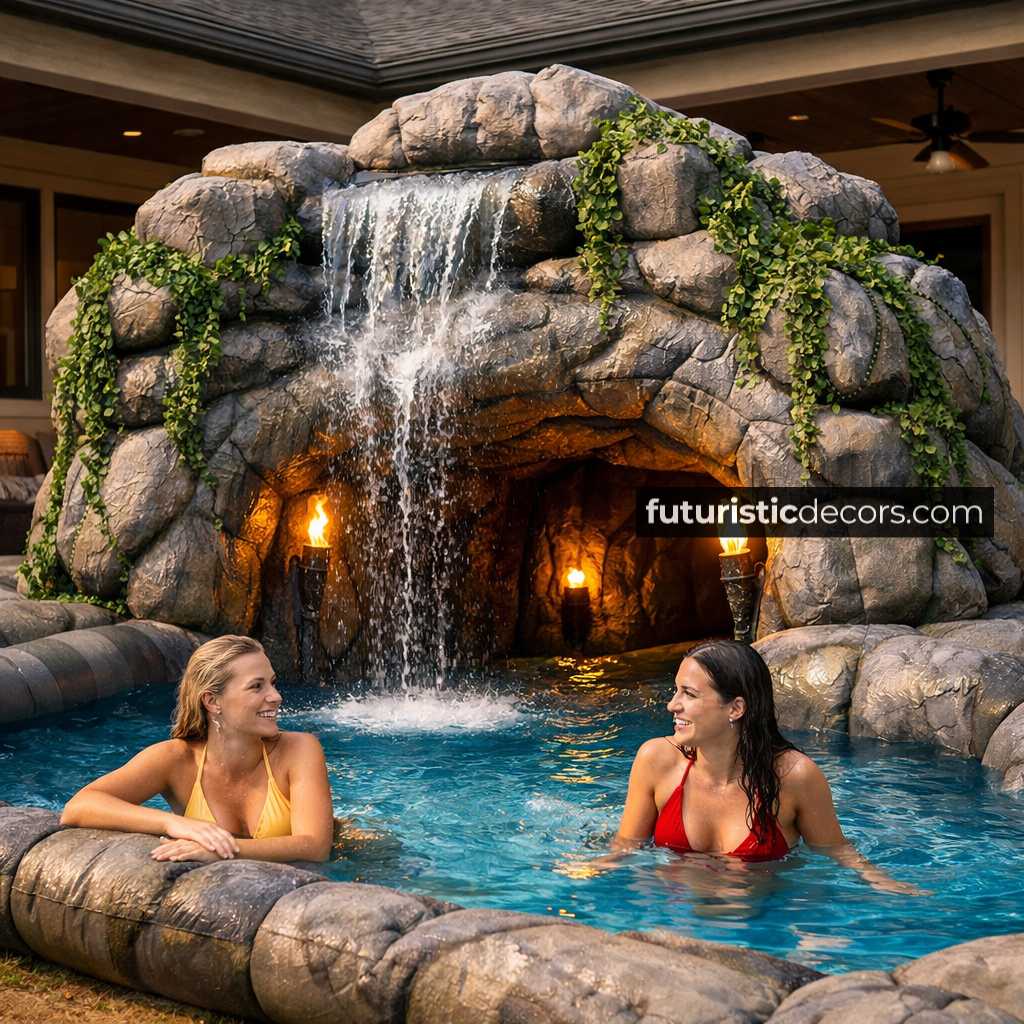 giant inflatable jungle cave waterfall pools